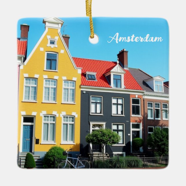 Amsterdam Holland Houses Travel souvenir Julgransprydnad Keramik (Framsida)
