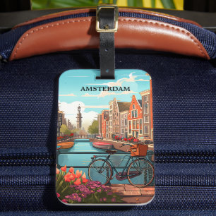 Amsterdam Holland Kanalvy Bagagebricka
