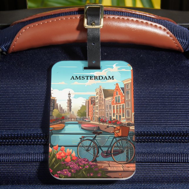Amsterdam Holland Kanalvy Bagagebricka (Framsida Insitu 2)
