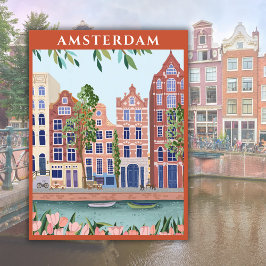 Amsterdam Holland Netherlands Watercolor Vykort