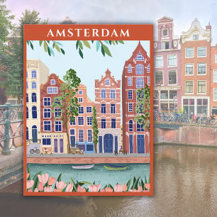 Amsterdam Holland Netherlands Watercolor Vykort