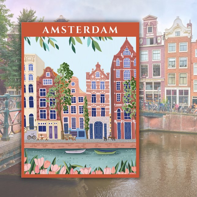 Amsterdam Holland Netherlands Watercolor Vykort (Skapare uppladdad)