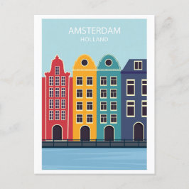 Amsterdam Holland Vintage Colorful Canal House Vykort