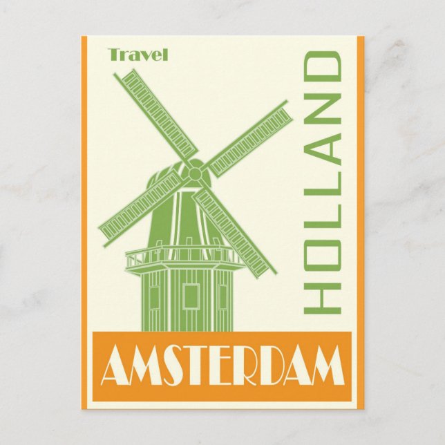 Amsterdam Holland Vintage Kvarn Travel Vykort (Framsida)