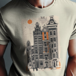 Amsterdam Holland Vintage Street Houses Travel Art T Shirt
