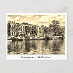 Amsterdam, Houseboat, vintage Nederländerna Vykort