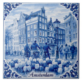 Amsterdam houses Delft Blue style tile Kakelplatta