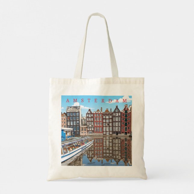 Amsterdam houses Tote Bag Tygkasse (Baksida)