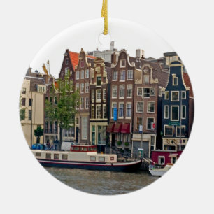 Amsterdam hus på kanalen julgransprydnad keramik
