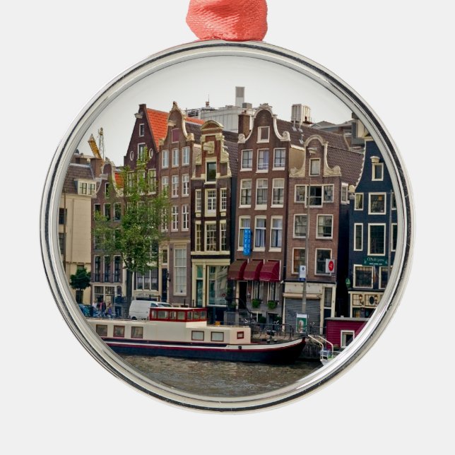 Amsterdam hus på kanalen julgransprydnad metall (Framsidan)