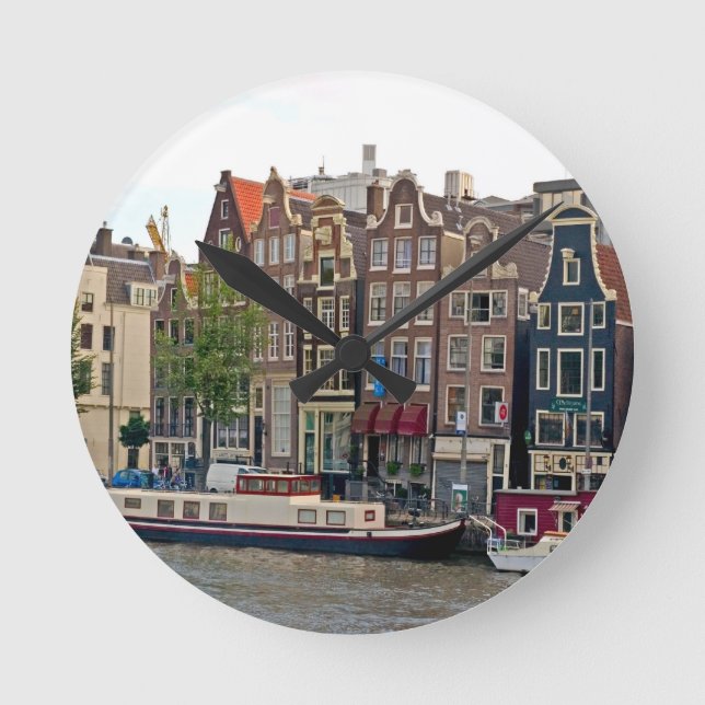 Amsterdam hus på kanalen rund klocka (Framsida)