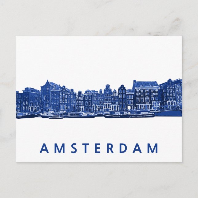 Amsterdam i blå Delftware-stil Vykort (Framsida)