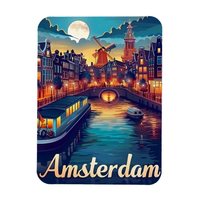 Amsterdam i natt magnet (Vertikal)