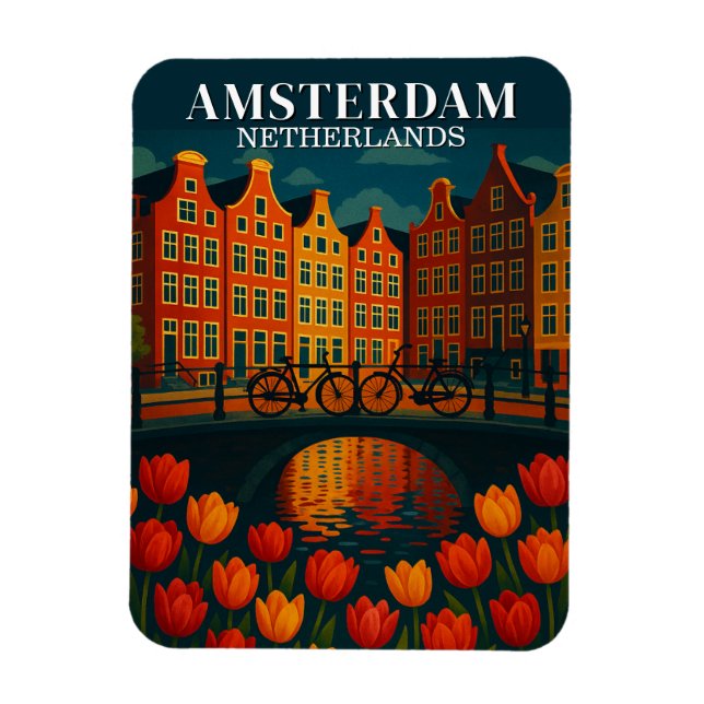 Amsterdam i nattbicykler, Kanalhusblommor Magnet (Vertikal)