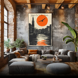 Amsterdam i skymning - minimalistiska kanalreflekt poster