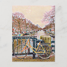 Amsterdam kanal och cykel vykort