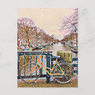 Amsterdam kanal och cykel vykort
