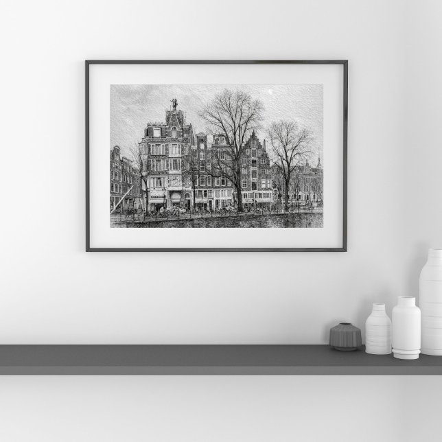 Amsterdam Kanal Stadsscenari - Handritad Skiss Poster (Skapare uppladdad)