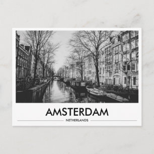 Amsterdam Kanalbåtar Svart & Vitt Vykort