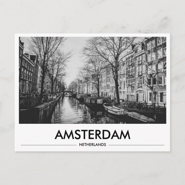 Amsterdam Kanalbåtar Svart & Vitt  Vykort (Framsida)