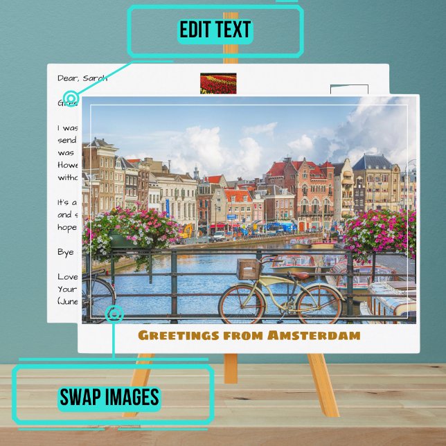 Amsterdam-kanalen och cykel vykort (Please enjoy our postcard)