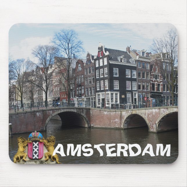 Amsterdam kanaler & överbryggar fotoet Mousepad Musmatta (Framsidan)