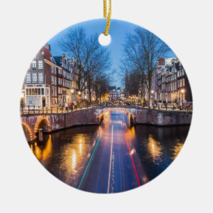 Amsterdam kanaler på natten julgransprydnad keramik