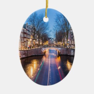 Amsterdam kanaler på natten julgransprydnad keramik
