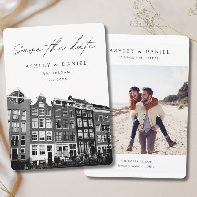 Amsterdam Kanalhus Foto Spara datumet Inbjudningar (Amsterdam Canal Houses Photo Save the Date Invitation)