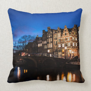 Amsterdam kanalhus på natten kudde