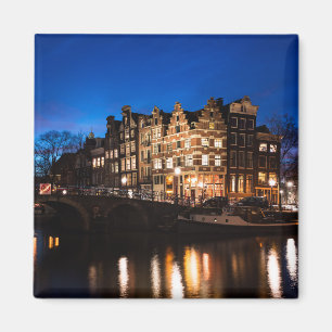 Amsterdam kanalhus på natten magnet