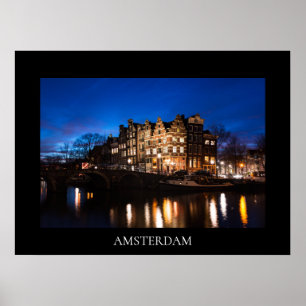 Amsterdam kanalhus på natten poster