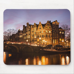 Amsterdam kanalhus på skymningmousepad musmatta