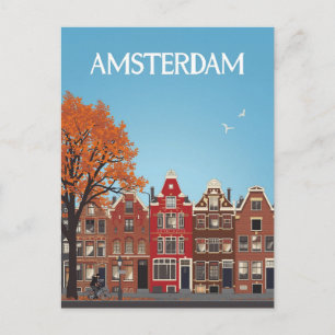Amsterdam Kanalhus Vintage Resekonst Vykort