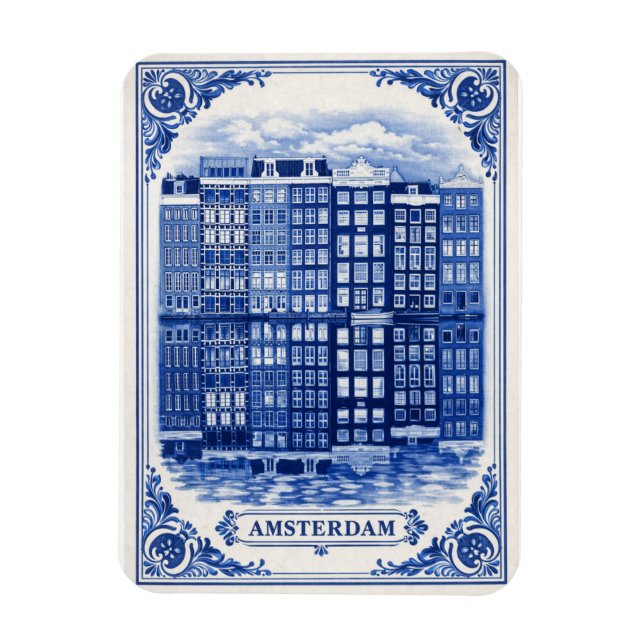 Amsterdam kanthus Delft Blue stil magnet (Vertikal)