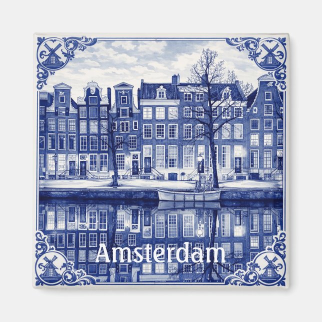 Amsterdam kanthus fyrkantig magnet (Framsidan)