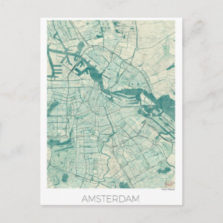 Amsterdam Karta Blue Vintage Watercolor Vykort