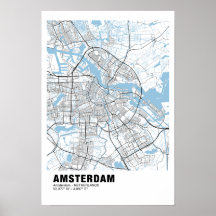 Amsterdam Karta Poster - Amsterdam Vita Karta
