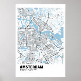 Amsterdam Karta Poster - Amsterdam Vita Karta
