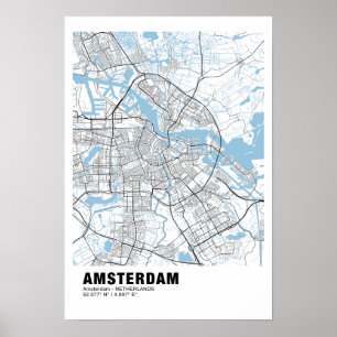 Amsterdam Karta Poster - Amsterdam Vita Karta