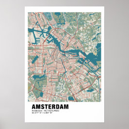 Amsterdam Karta Poster - Vintage Karta Stil