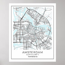 Amsterdam Karta Print - Amsterdam Black & White Ka