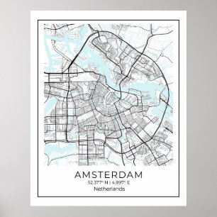 Amsterdam Karta Print - Amsterdam Black & White Ka Poster