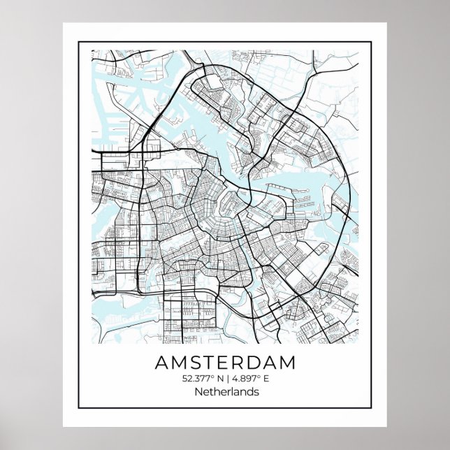 Amsterdam Karta Print - Amsterdam Black & White Ka Poster (Framsidan)