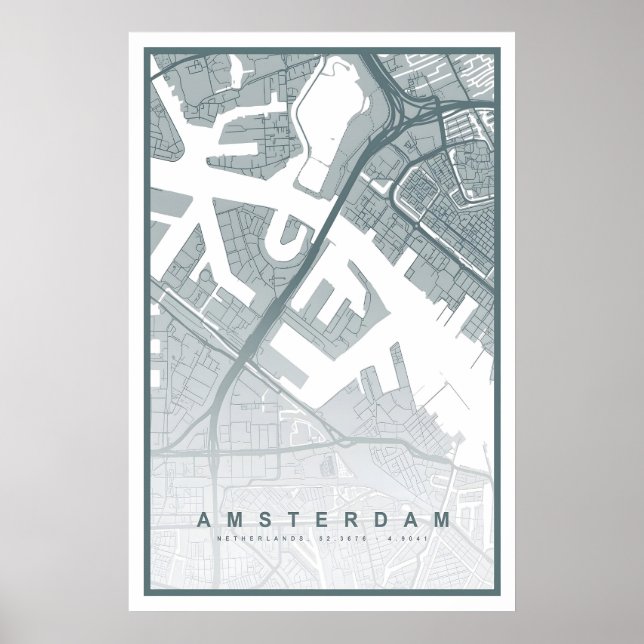 Amsterdam Karttryck 8 FÄRGER TILLGÄNGLIGA Amsterda Poster (Framsidan)