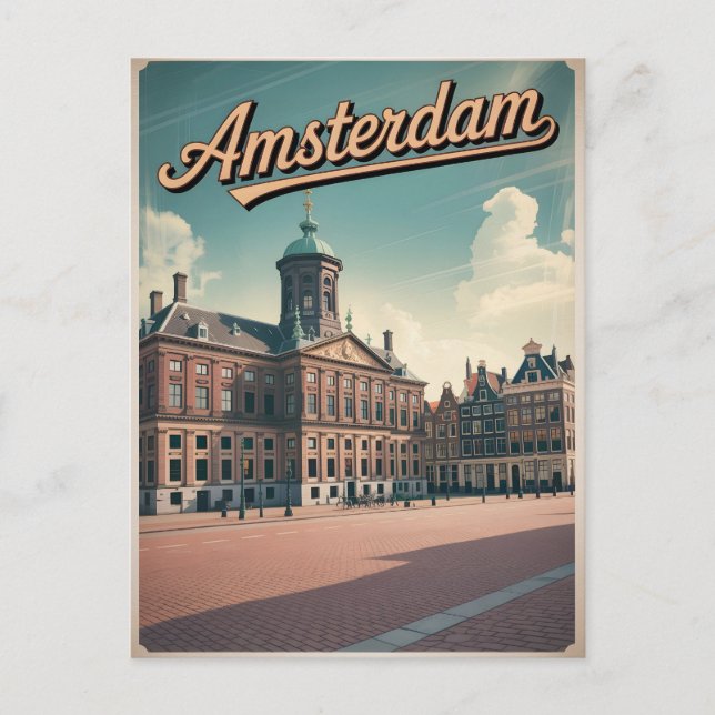 Amsterdam Kung Palace Vintage Vykort (Framsida)