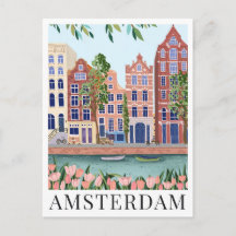 Amsterdam Lakeside Town View Travel Illustration