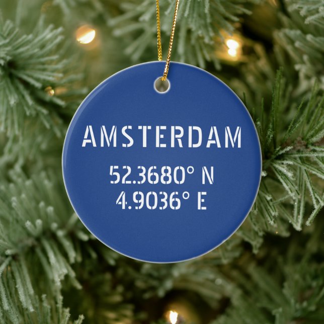 Amsterdam Latitude Longitud Blue Julgransprydnad Keramik (Träd)