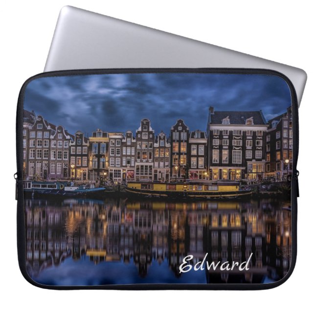 Amsterdam med Canals i Dusk Laptop Fodral (Framsidan)