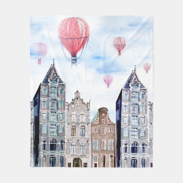 Amsterdam med luftballong fleecefilt (Framsidan)